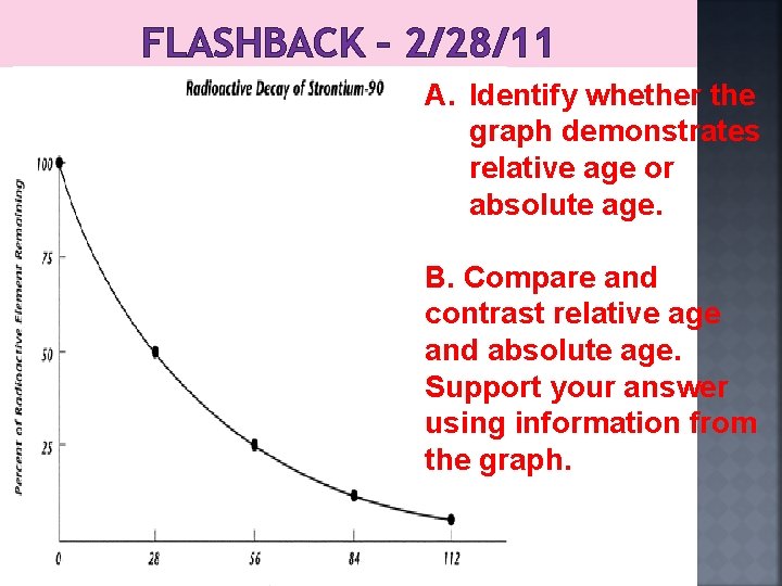 FLASHBACK – 2/28/11 A. Identify whether the graph demonstrates relative age or absolute age.