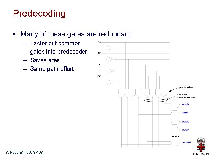 Predecoding • Many of these gates are redundant – Factor out common gates into