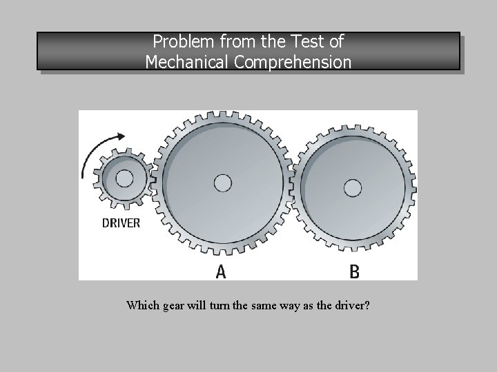 Problem from the Test of Mechanical Comprehension Which gear will turn the same way