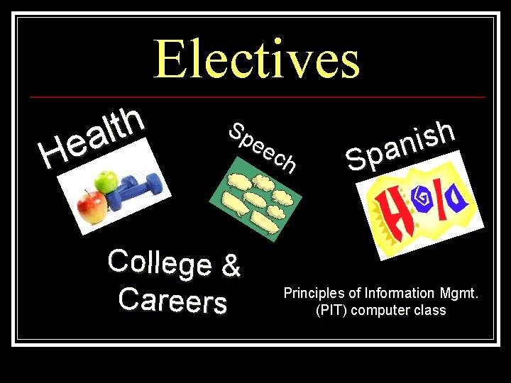 Electives h t l a e H Sp ee ch College & Careers h