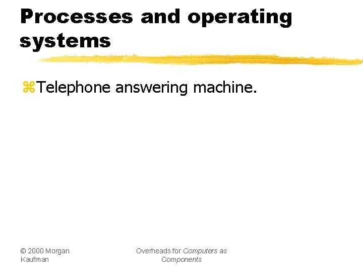 Processes and operating systems z. Telephone answering machine. © 2000 Morgan Kaufman Overheads for