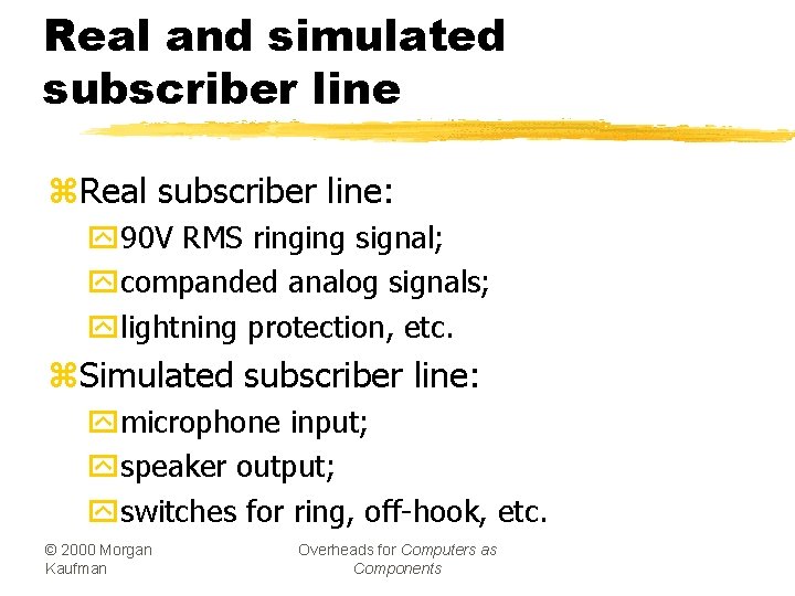 Real and simulated subscriber line z. Real subscriber line: y 90 V RMS ringing
