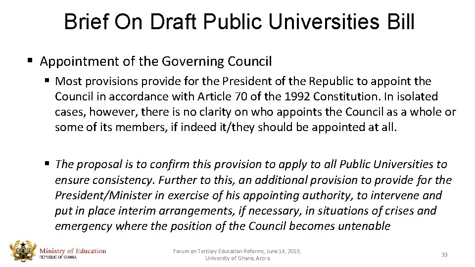 Brief On Draft Public Universities Bill § Appointment of the Governing Council § Most