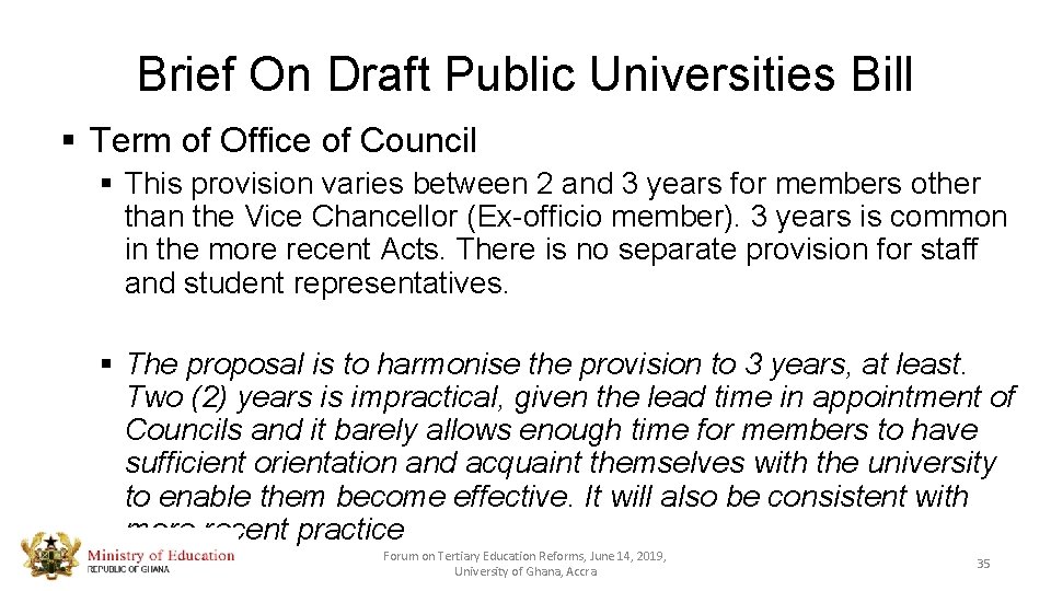 Brief On Draft Public Universities Bill § Term of Office of Council § This