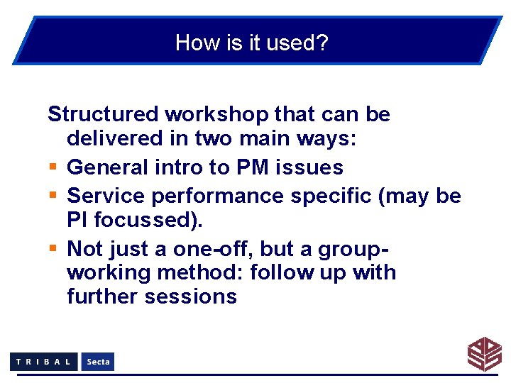 How is it used? Structured workshop that can be delivered in two main ways: