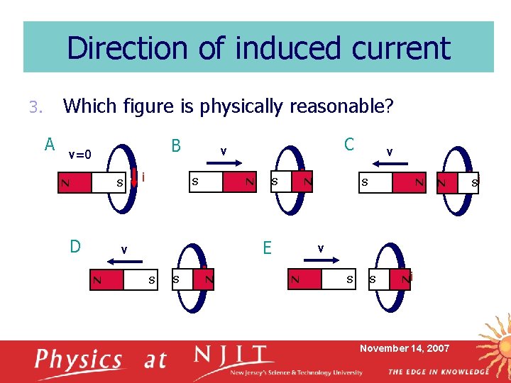 Direction of induced current Which figure is physically reasonable? S E v S S