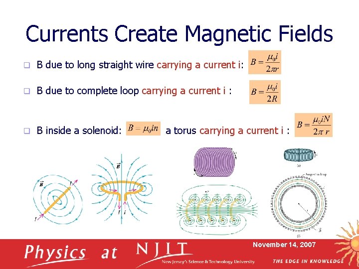 Currents Create Magnetic Fields q B due to long straight wire carrying a current