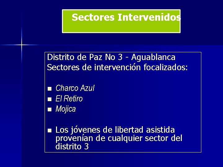 Sectores Intervenidos Distrito de Paz No 3 - Aguablanca Sectores de intervención focalizados: n