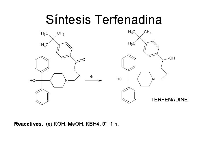 Síntesis Terfenadina TERFENADINE Reacctivos: (e) KOH, Me. OH, KBH 4, 0°, 1 h. 