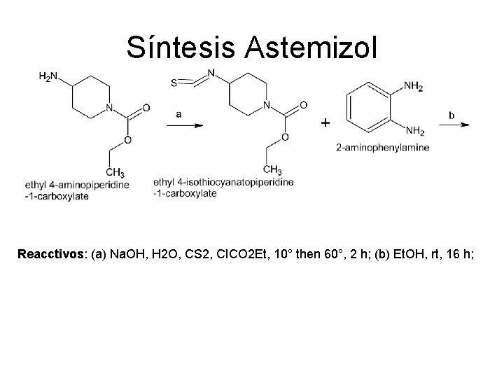 Síntesis Astemizol Reacctivos: (a) Na. OH, H 2 O, CS 2, CICO 2 Et,