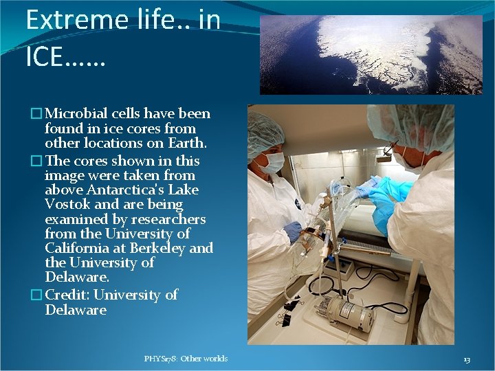 Extreme life. . in ICE…… �Microbial cells have been found in ice cores from Extreme life. . in ICE…… �Microbial cells have been found in ice cores from