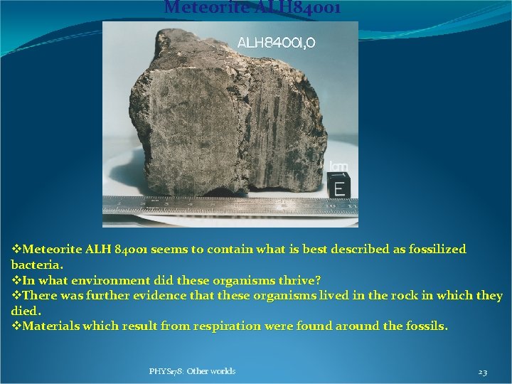 Meteorite ALH 84001 v. Meteorite ALH 84001 seems to contain what is best described Meteorite ALH 84001 v. Meteorite ALH 84001 seems to contain what is best described