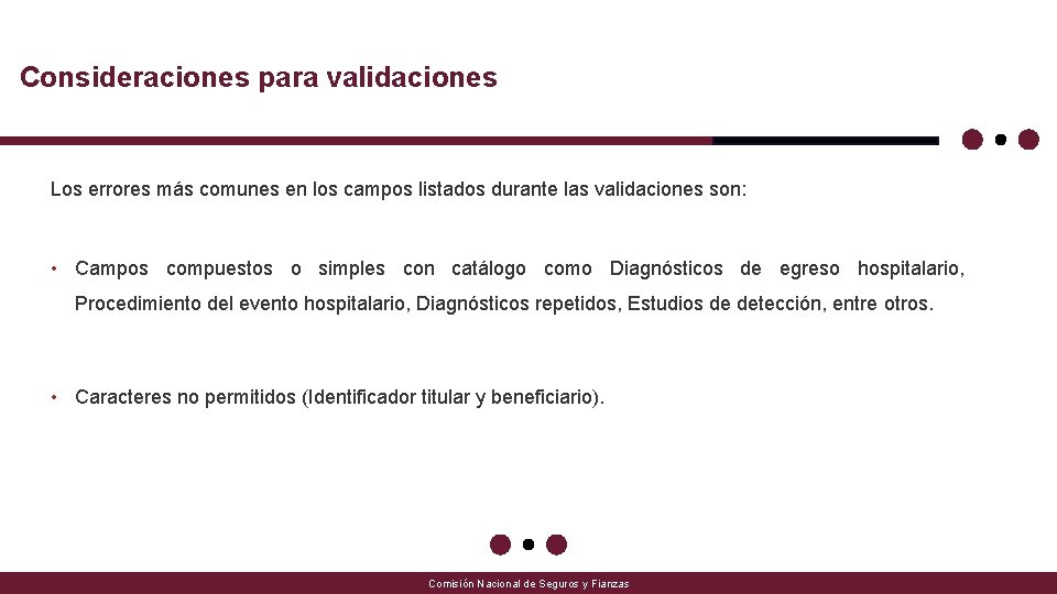 Consideraciones para validaciones Los errores más comunes en los campos listados durante las validaciones Consideraciones para validaciones Los errores más comunes en los campos listados durante las validaciones