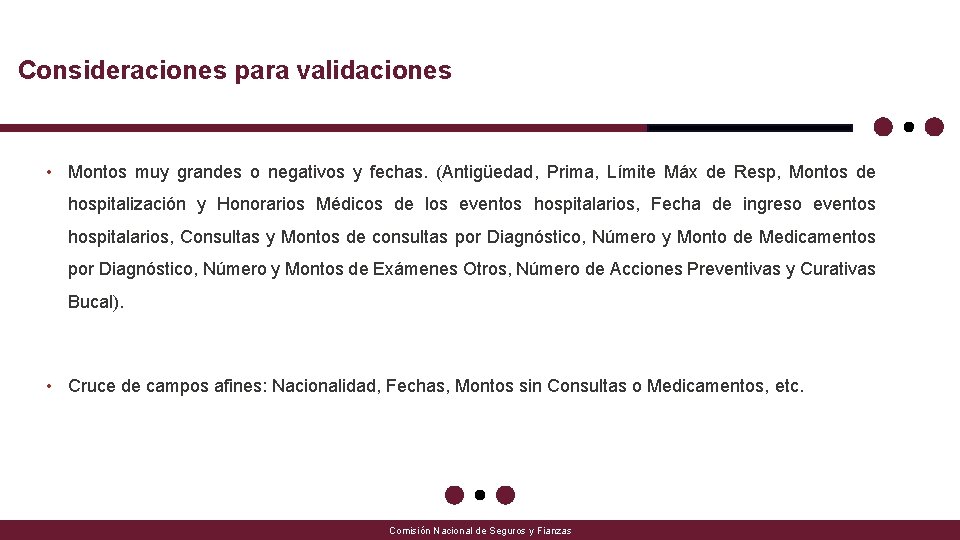 Consideraciones para validaciones • Montos muy grandes o negativos y fechas. (Antigüedad, Prima, Límite Consideraciones para validaciones • Montos muy grandes o negativos y fechas. (Antigüedad, Prima, Límite