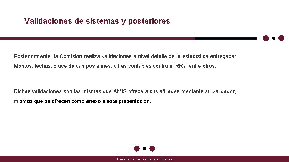 Validaciones de sistemas y posteriores Posteriormente, la Comisión realiza validaciones a nivel detalle de Validaciones de sistemas y posteriores Posteriormente, la Comisión realiza validaciones a nivel detalle de