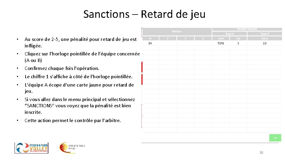 Sanctions – Retard de jeu • Au score de 2 -5, une pénalité pour Sanctions – Retard de jeu • Au score de 2 -5, une pénalité pour