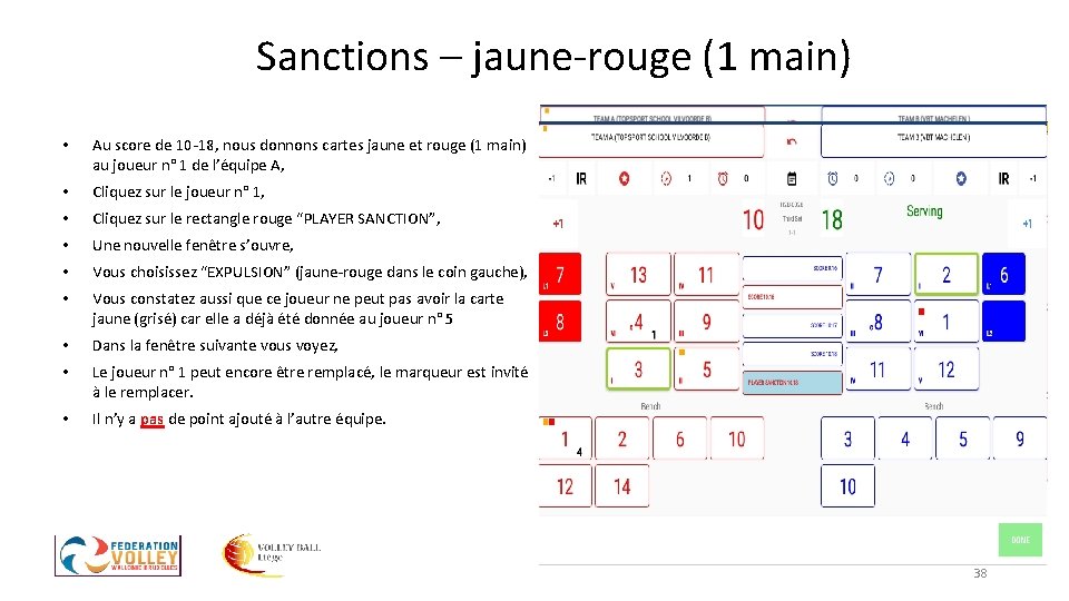 Sanctions – jaune-rouge (1 main) • Au score de 10 -18, nous donnons cartes Sanctions – jaune-rouge (1 main) • Au score de 10 -18, nous donnons cartes