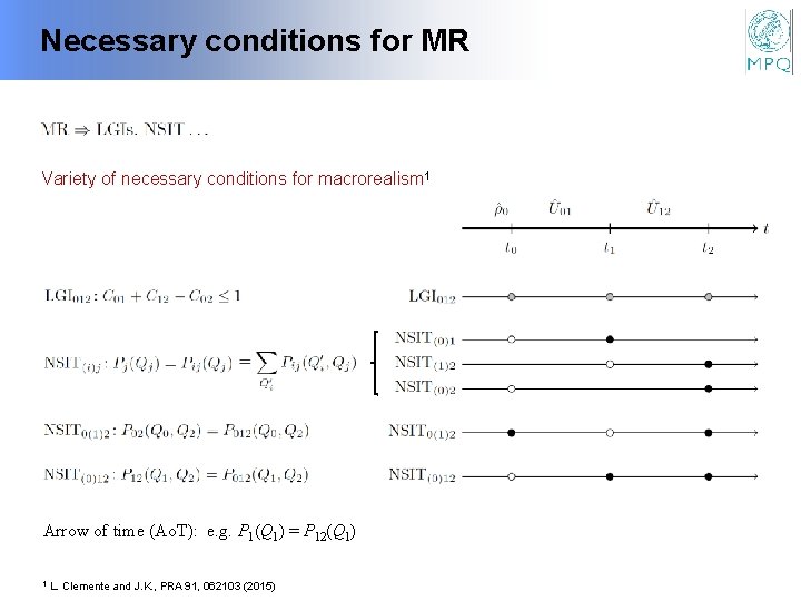 Necessary conditions for MR Variety of necessary conditions for macrorealism 1 Arrow of time