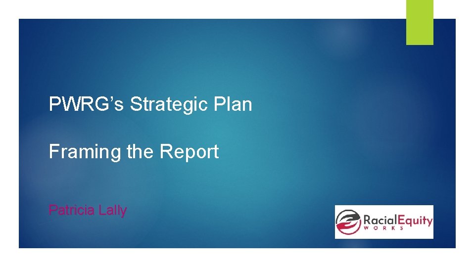 PWRG’s Strategic Plan Framing the Report Patricia Lally 
