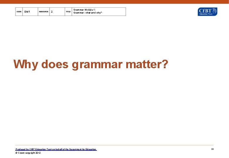 GM 1 2 Grammar Module 1: Grammar: what and why? Why does grammar matter?