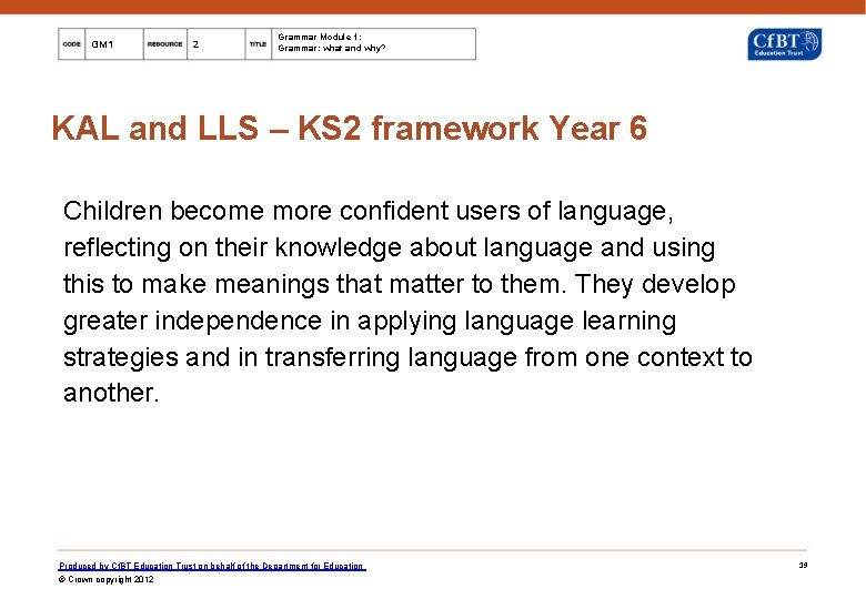 GM 1 2 Grammar Module 1: Grammar: what and why? KAL and LLS –