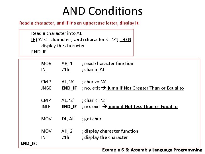 AND Conditions Read a character, and if it’s an uppercase letter, display it. Read