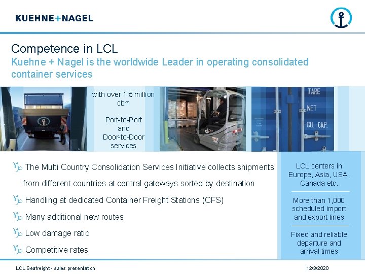 Competence in LCL Kuehne + Nagel is the worldwide Leader in operating consolidated container