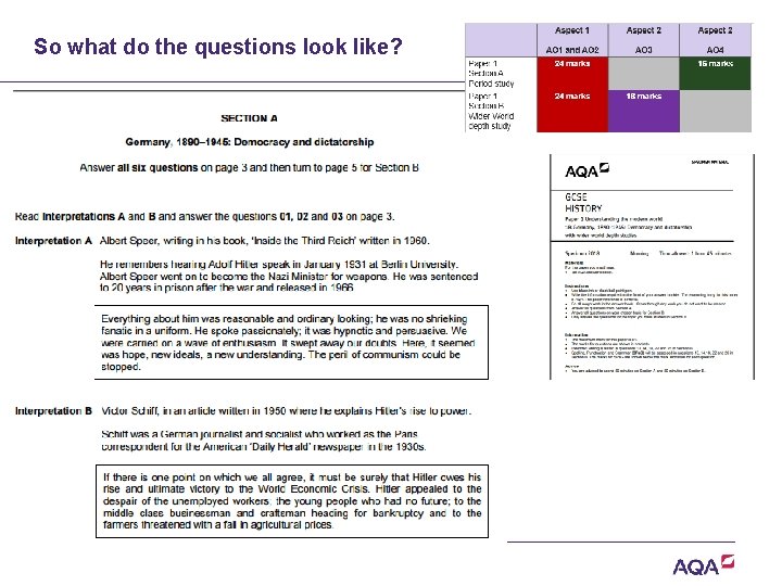 So what do the questions look like? Copyright © AQA and its licensors. All