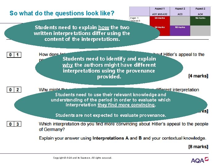 So what do the questions look like? Students need to explain how the two