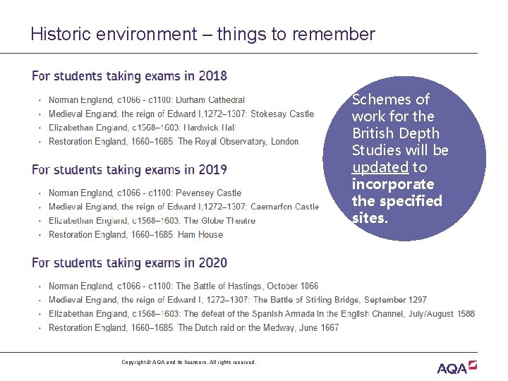 Historic environment – things to remember • The specified sites to be studied have