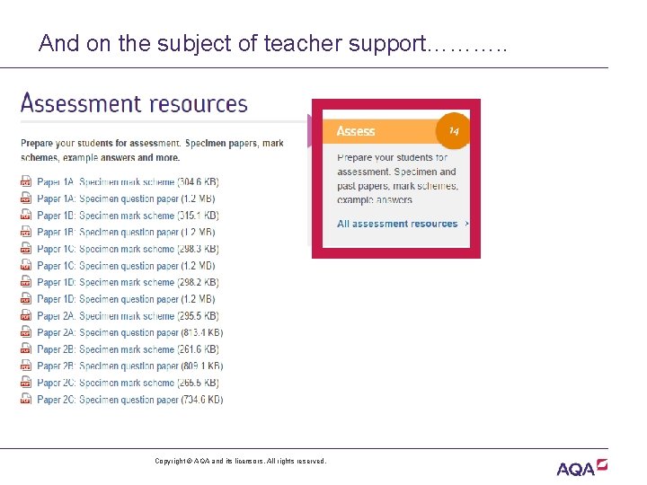 And on the subject of teacher support………. . Copyright © AQA and its licensors.