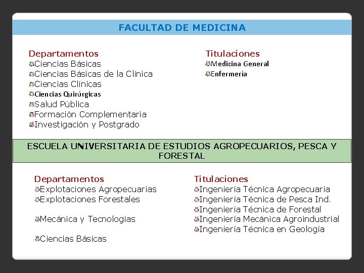 FACULTAD DE MEDICINA Departamentos Ciencias Básicas de la Clínica Ciencias Clínicas Ciencias Quirúrgicas Salud