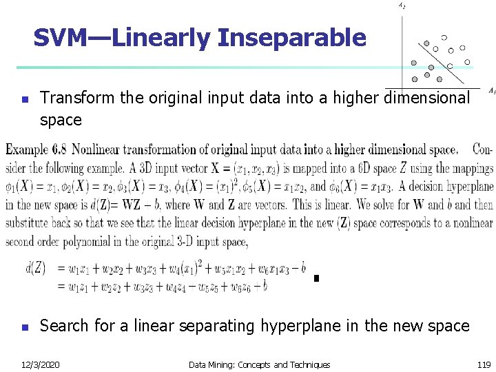 SVM—Linearly Inseparable n n Transform the original input data into a higher dimensional space