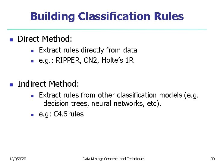 Building Classification Rules n Direct Method: n n n Extract rules directly from data