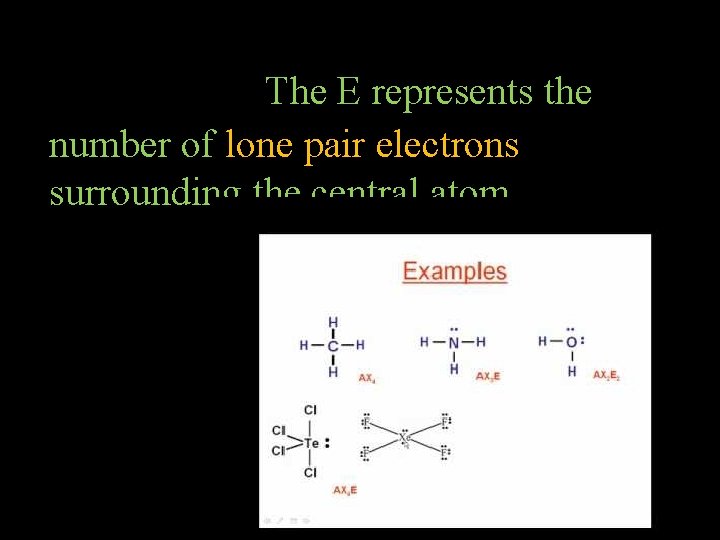 The E represents the number of lone pair electrons surrounding the central atom 