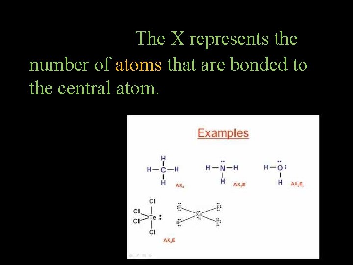 The X represents the number of atoms that are bonded to the central atom.