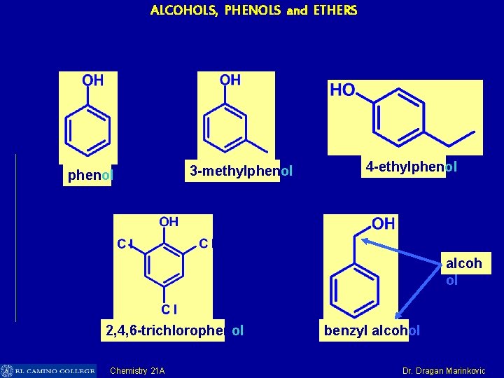 ALCOHOLS, PHENOLS and ETHERS phenol 3 -methylphenol 4 -ethylphenol alcoh ol 2, 4, 6