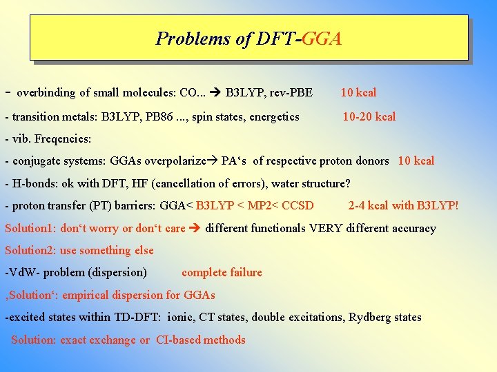 Problems of DFT-GGA - overbinding of small molecules: CO. . . B 3 LYP, Problems of DFT-GGA - overbinding of small molecules: CO. . . B 3 LYP,