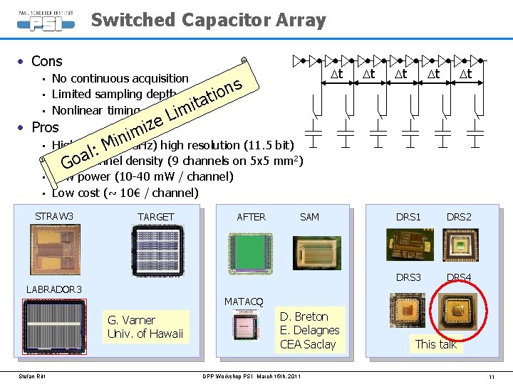 Switched Capacitor Array • Cons Dt No continuous acquisition s n • Limited sampling