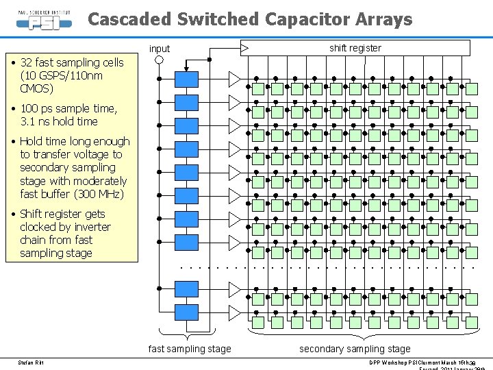 Cascaded Switched Capacitor Arrays shift register input • 32 fast sampling cells (10 GSPS/110