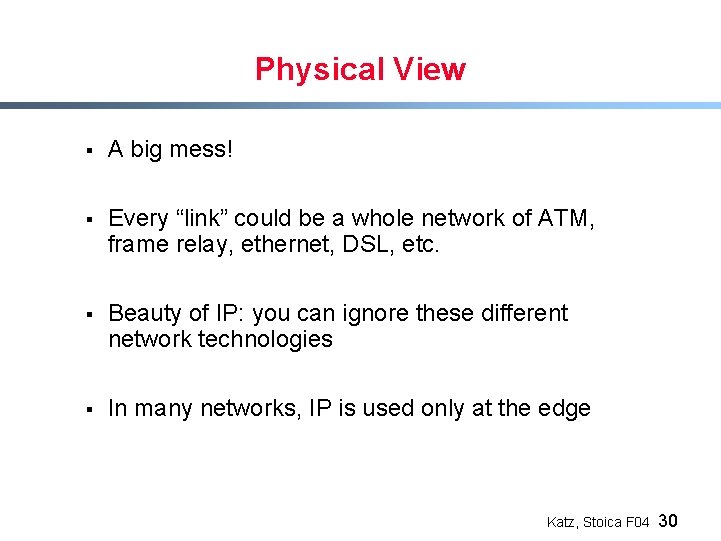 Physical View § A big mess! § Every “link” could be a whole network