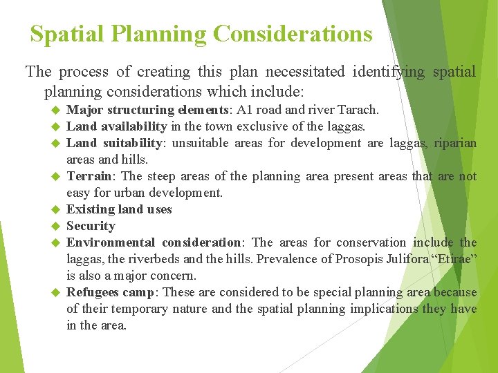 Spatial Planning Considerations The process of creating this plan necessitated identifying spatial planning considerations