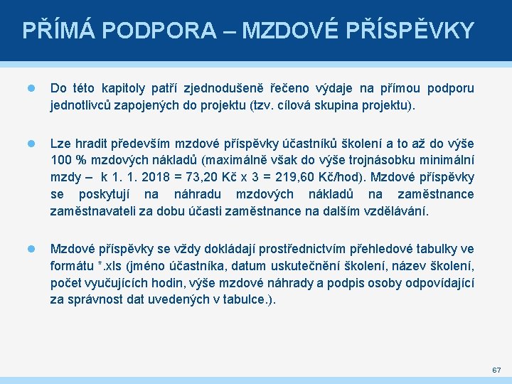 PŘÍMÁ PODPORA – MZDOVÉ PŘÍSPĚVKY Do této kapitoly patří zjednodušeně řečeno výdaje na přímou