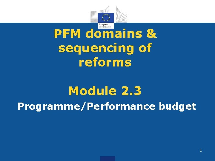 PFM domains & sequencing of reforms Module 2. 3 Programme/Performance budget 1 