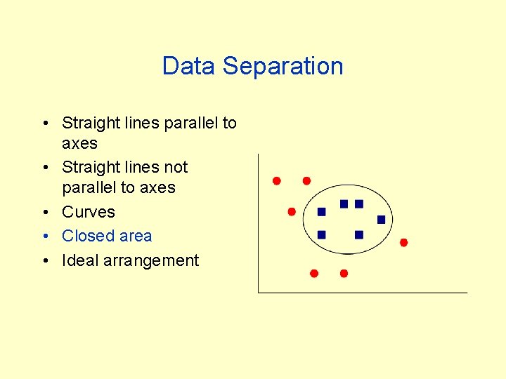 Data Separation • Straight lines parallel to axes • Straight lines not parallel to Data Separation • Straight lines parallel to axes • Straight lines not parallel to