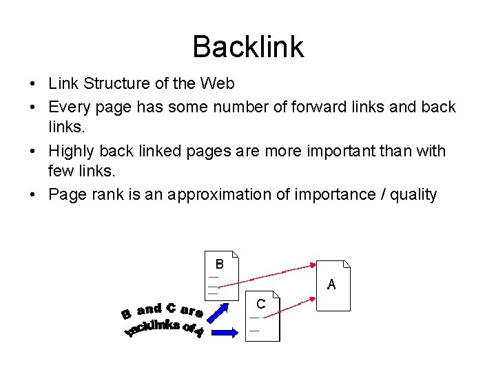 Backlink • Link Structure of the Web • Every page has some number of