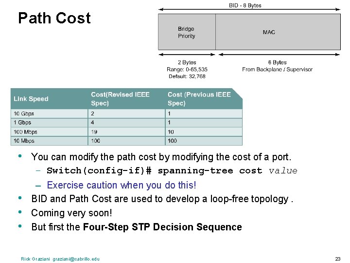 Path Cost • • You can modify the path cost by modifying the cost