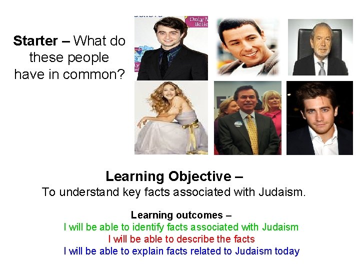 Starter – What do these people have in common? Learning Objective – To understand