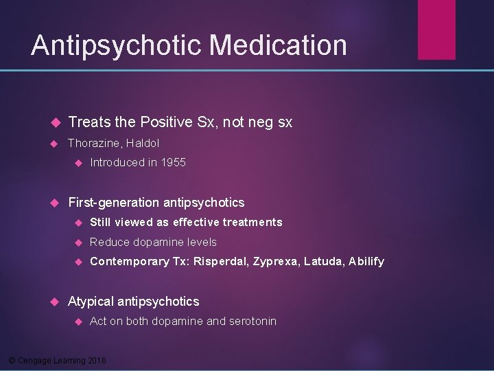 Antipsychotic Medication Treats the Positive Sx, not neg sx Thorazine, Haldol Introduced in 1955