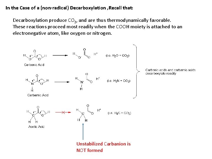 In the Case of a (non-radical) Decarboxylation , Recall that: Decarboxylation produce CO 2,